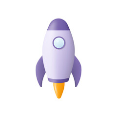 Flying space rocket 3d Realistic. Spaceship launch. Rocket 3d icon, logo or symbol. Logo ship. Vector illustration. Rocket flying over cloud,Rocket launch. Business startup concept.