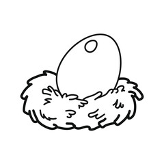 Egg in the nest. Coloring book for children. Black and white vector illustration.