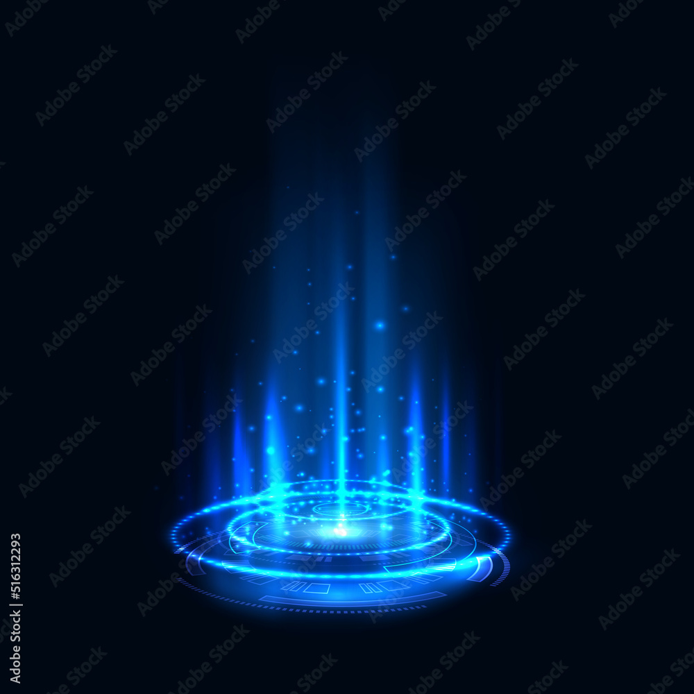 Poster portal futuristic hologram, realistic teleport. vector illustration fantasy aura, magic teleport or 
