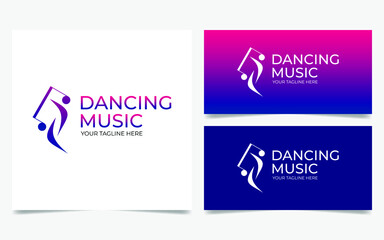 Dancing and music logo design with people, people dancing with music icon