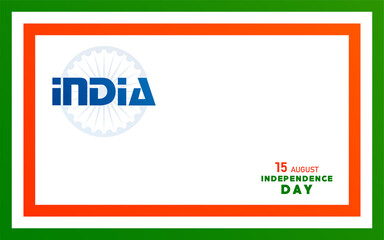 Obraz premium India independence Day, 15 of August text in saffron characters with India elements and blue Ashok Wheel on color background