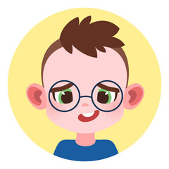 Obraz premium Cute boy in glasses portrait. Round kid avatar