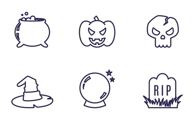 Halloween icons. Scary illustration. Vector nightmare set.