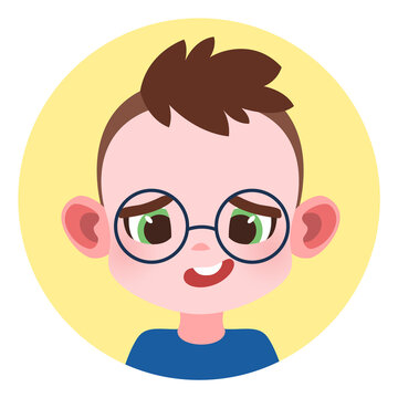 Cute boy in glasses portrait. Round kid avatar