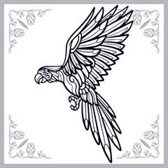 Macaw bird zentangle arts isolated on white background.