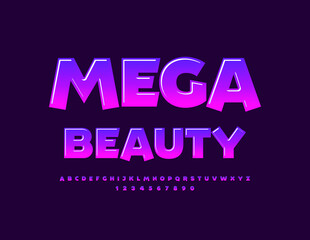 Vector bright Sign Mega Beauty. Playful Glossy Font. Modern Alphabet Letters and Numbers