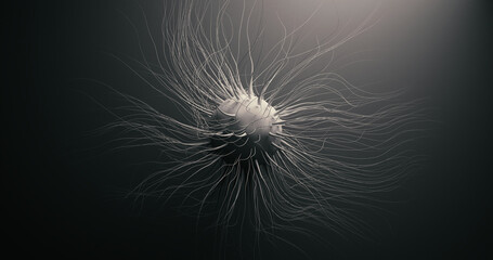 Generic microscopic cell. Microorganism with stylized strands. Pleomorphic virus. 3D render illustration