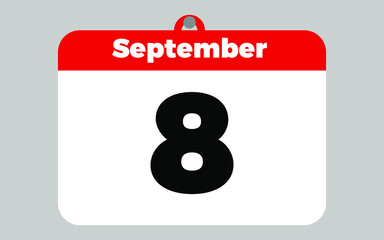 September, 8. White and red calendar.