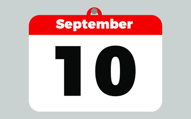 September, 10. White and red calendar.