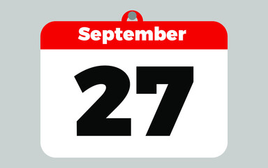 September, 27. White and red calendar.