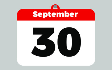 September, 30. White and red calendar.