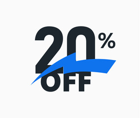 20 percent off discount banner, twenty percent sale label. Number with spark ribbon, advertising promo poster. Special offer sign, black Friday bonus price. Discount coupon, vector illustration