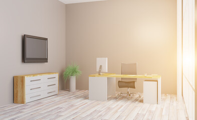 Modern office Cabinet.  3D rendering.   Meeting room. Sunset.. Sunset.