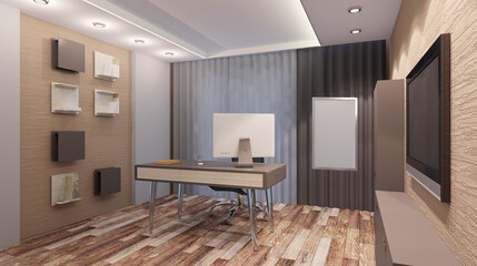 Modern office Cabinet.  3D rendering.   Meeting room. Mockup.   Empty paintings
