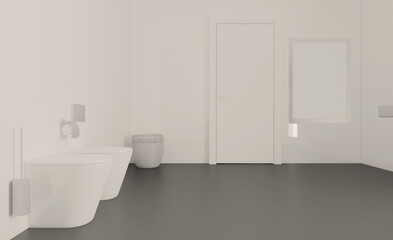 Mockup.   Empty paintings. Bathroom interior bathtub. 3D rendering.