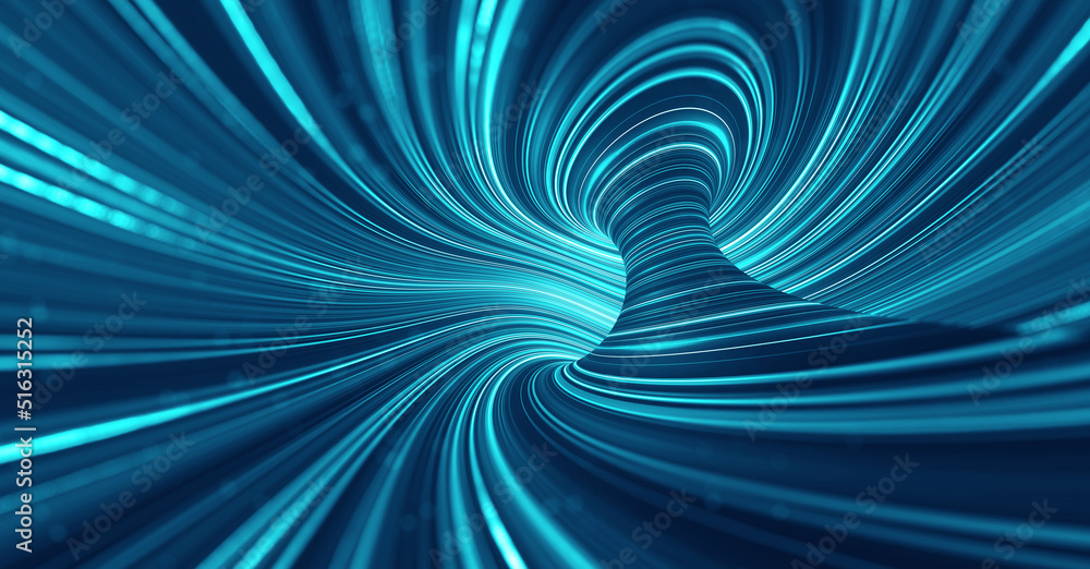 Poster Vortex of strings of abstract fields. Big data wave on techno background. Futuristic cyber technology innovation background. Data wave. Dynamic wave flow 3D illustration