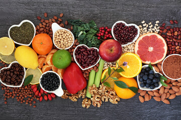 Healthy heart food high in flavonoids, polyphenols, antioxidants, anthocyanins, lycopene, vitamins,...