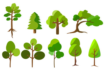 Obraz premium Flat design of fresh green trees collection