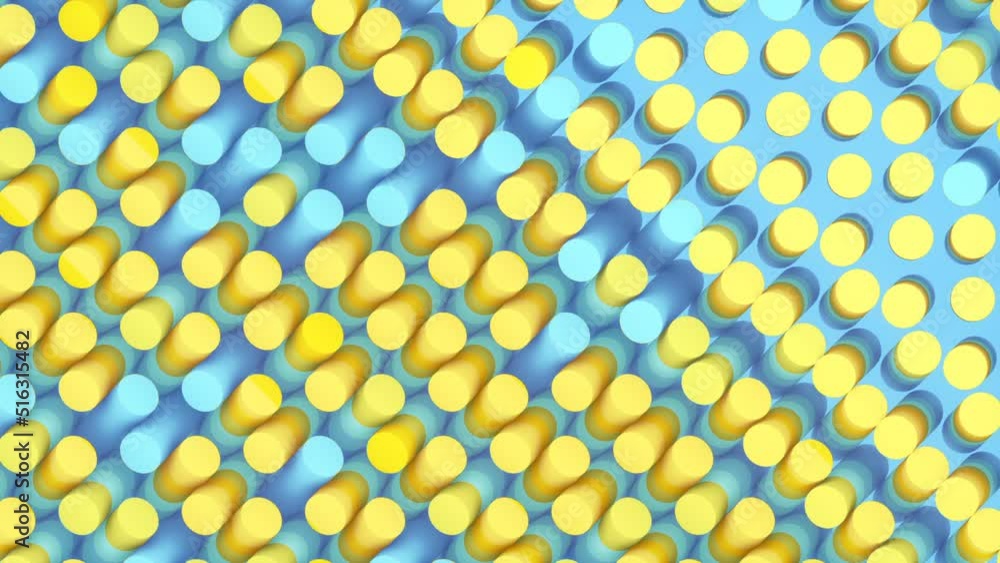 Fototapete Pattern of moving waves, chaotically flashing cylinders 3d render loop animation