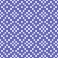 Color of year 2022 very peri background. Geometric seamless pattern with violet pixel art rhombus. Abstract diamond vector pattern. Simple vector illustration. Design for fabric, wallpaper, textile