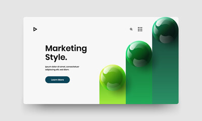 Modern realistic spheres horizontal cover concept. Geometric landing page design vector layout.