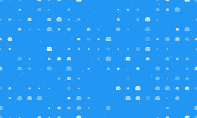 Seamless background pattern of evenly spaced white hamburger symbols of different sizes and opacity. Vector illustration on blue background with stars