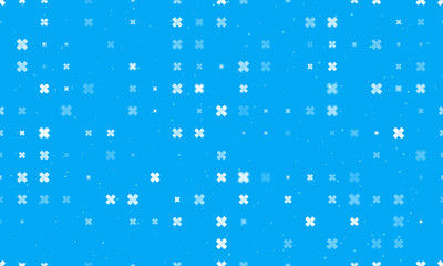 Seamless background pattern of evenly spaced white adhesive plaster symbols of different sizes and opacity. Vector illustration on light blue background with stars