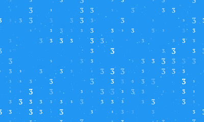 Seamless background pattern of evenly spaced white number three symbols of different sizes and opacity. Vector illustration on blue background with stars