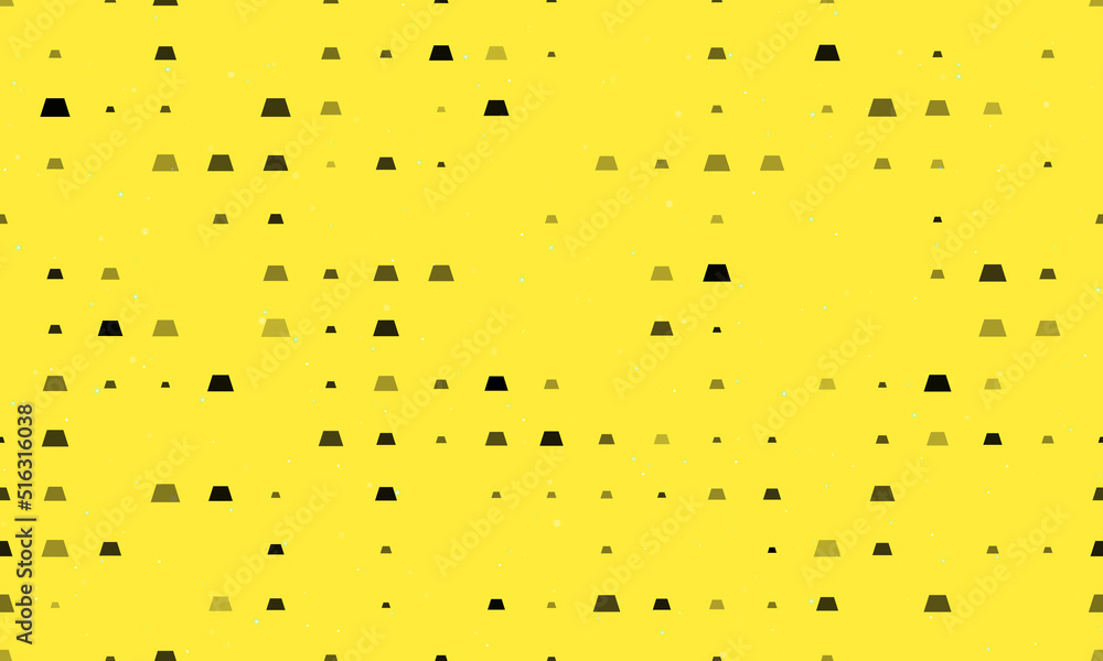Poster seamless background pattern of evenly spaced black trapezoid symbols of different sizes and opacity.