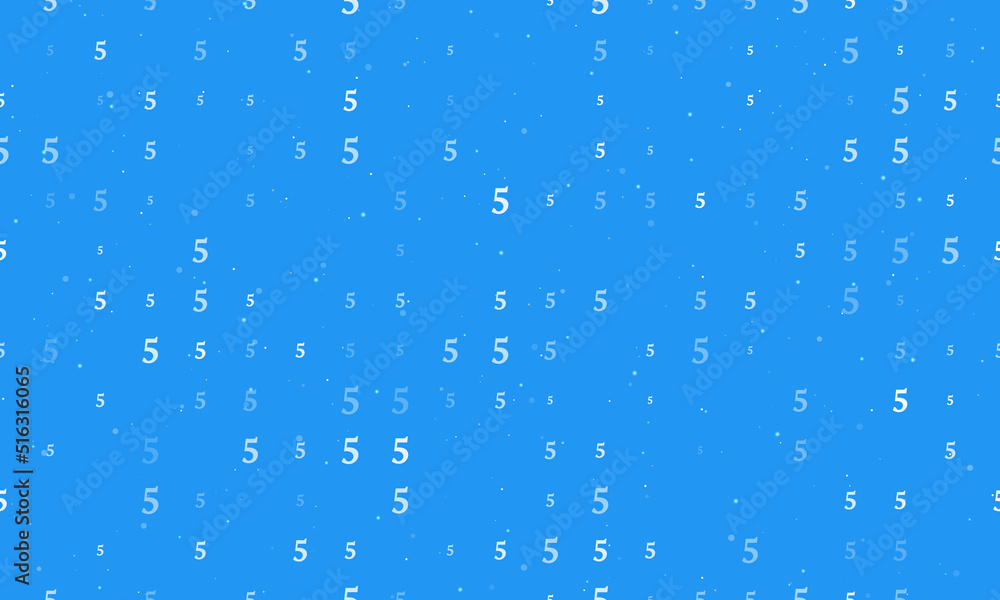 Poster seamless background pattern of evenly spaced white number five symbols of different sizes and opacit