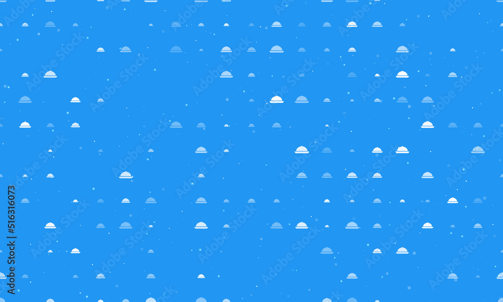 Poster seamless background pattern of evenly spaced white cloche symbols of different sizes and opacity. ve