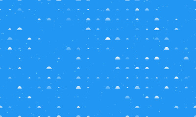 Seamless background pattern of evenly spaced white cloche symbols of different sizes and opacity. Vector illustration on blue background with stars