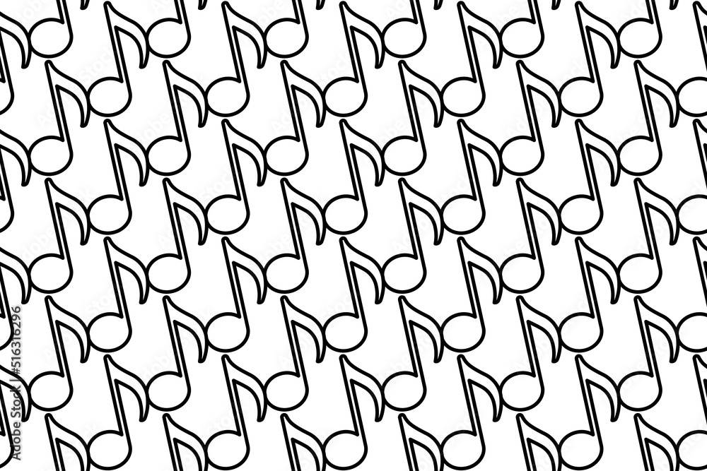 Poster seamless pattern completely filled with outlines of musical note symbols. elements are evenly spaced