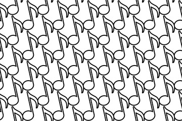 Seamless pattern completely filled with outlines of musical note symbols. Elements are evenly spaced. Vector illustration on white background