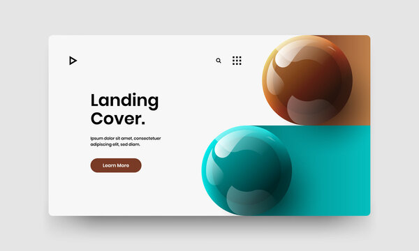 Isolated landing page design vector layout. Amazing 3D spheres company cover concept.