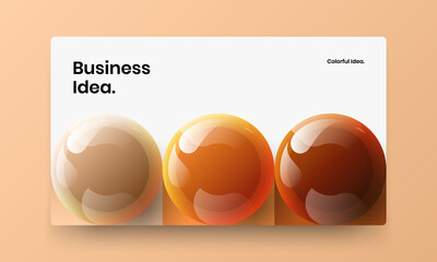 Bright 3D spheres postcard layout. Unique booklet design vector concept.