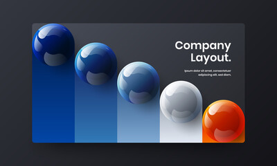 Clean front page vector design concept. Amazing realistic spheres site screen template.