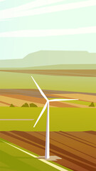 Wind turbine in the countryside. Vector illustration