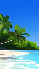 Tropical beach with palm trees. Vector illustration