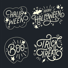 Stickers for Happy Halloween. Vector illustration. Holiday lettering.