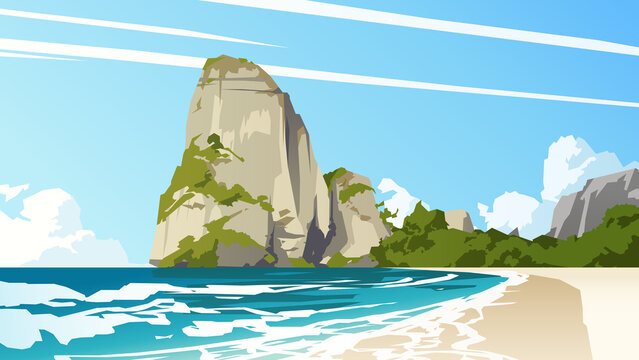 Rocky island in the ocean. Vector illustration
