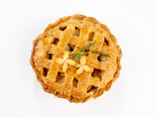 Delicious apple pie on white isolated background.Top view