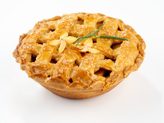 Delicious apple pie on white isolated background.side view.