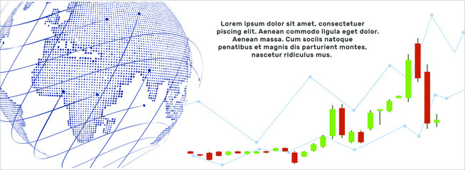 Stock market business candlestick chart, investment trading chart on white background. Bullish point, chart trend. World prices banner design and instead of text. Vector illustration