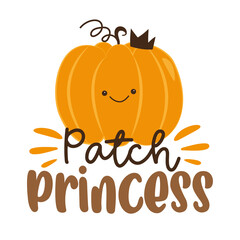 Patch princess - cute hand drawn pumpkin in crown. Good for T shirt print, poster, card, label, and other decoration for baby girl.