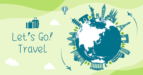 Let's go travel vector banner illustration