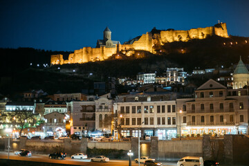 Tbilisi, Georgia Scenic View Of Impregnable Fortress Narikala Fortress. Ancient Fortress Narikala...