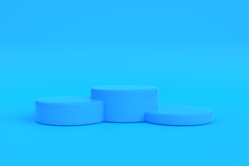 Podium on a blue background. Abstract geometric minimalism. 3d render illustration