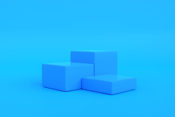 Podium on a blue background. Abstract geometric minimalism. 3d render illustration