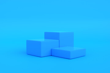 Fototapeta premium Podium on a blue background. Abstract geometric minimalism. 3d render illustration